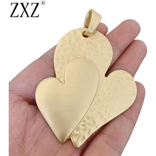 ZXZ 2pcs Matt Gold Tone Large Double Heart Charms Pendants for Necklace Jewelry Making Accessories 78x54mm