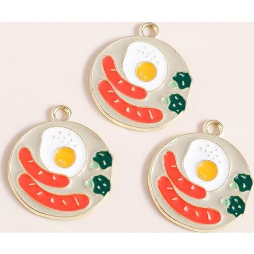 10pcs 20*22mm Creative Food Jewelry Findings Hot Dogs Eggs Charms for Necklaces Earrings Making Accessories Diy Pendants Craft
