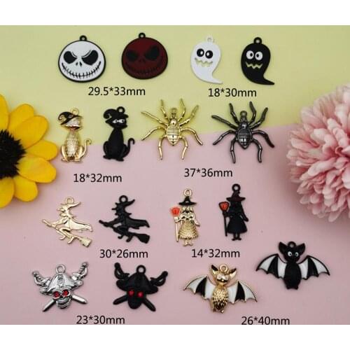 10pcs/lot Enamel Halloween Decorations Charms Pendant for Jewelry Making Wizard Bat Ghost Spider for Necklace Bracelet Supplies