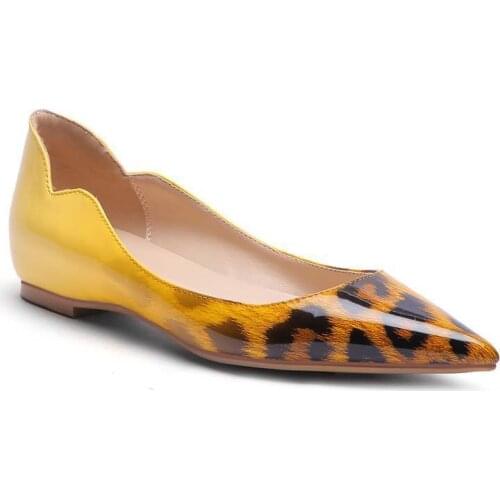 2021 Summer Womens Shoes Fashion Genuine Leather Single Shoes Pointed Toe Gradient Low-heel Catwalk Flats Shoes Leopard Shoe