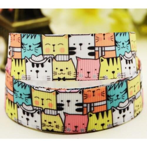 22mm 25mm 38mm 75mm Cat Cartoon printed Grosgrain Ribbon party decoration 10 Yards X-03298