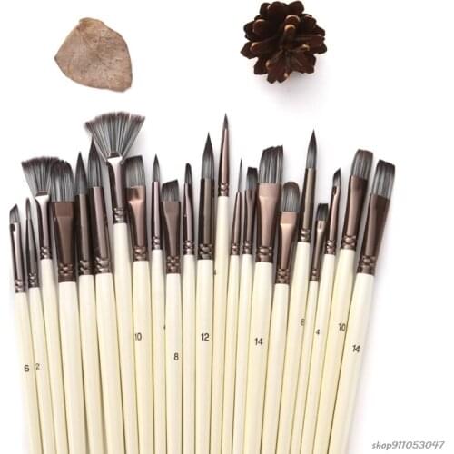 24pc Nylon Hair Wooden Handle Watercolor Paint Brushes Pen Scraper Scrubbing Brush Set Oil Acrylic Painting Art Craft Wholesales