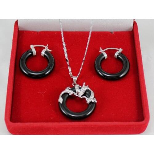 25mm Black dragon pendant hood earring Jades Jewelry set