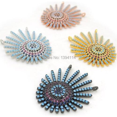 28*24*3mm Micro Pave Kallaite CZ Sun Charms Of Double Loops Fit For Men And Women Making Necklaces Jewelry