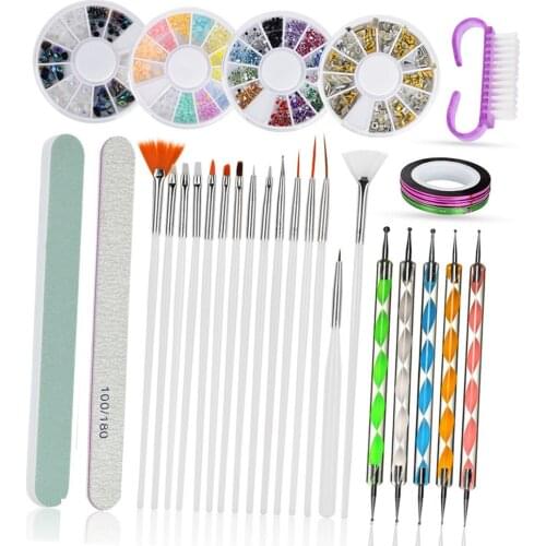 37pcs Nail Art Tools with Nail Brush Dotting&Painting Pen Nail Rhinestones