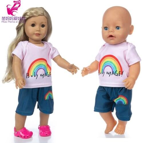 43cm Baby Doll clothes rainbow t-shirt short jeans pants 18 inch girl doll outfits toys dolls clothes