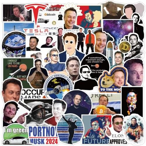 50/100PCS Elon Musk Graffiti Stickers Skateboard Fridge Guitar Laptop DIY PVC Waterproof Sticker Decals