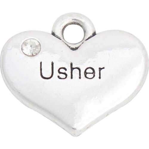 RAINXTAR Fashion Alloy Heart Usher Wedding Pendant Charms 15*17mm 50pcs AAC996