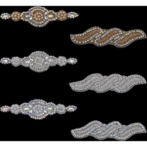 6PC Handmade Bling Beaded AB Rhinestone Applique Sew On Manual Flatback Crystal Flower Cloth Applique for Dresses Craft Supplies