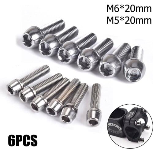 6PCS Bicycle Headset Stem Bolts Cap Screw Ultralight Seat Disc Bolt Mountain Road Bike Riser Screw M5 M6 X 20mm High Precision