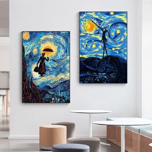 Abstract Canvas Painting Funny Van Gogh Starry Night Prints Wall Art Posters Pitures Famous Painting for Home Decoration Living