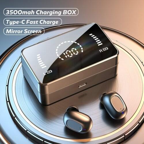 Wireless Bluetooth earphones HD Mirror Screen LED Display Earphones with 3500mAh Charging Box 9D HIFI Stereo Earbud Headset
