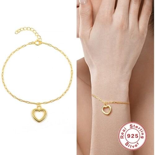 BOAKO 925 Sterling Silver Punk Thick Chain Bracelet Female Bohemian Geometric Chain Heart OT Buckle Bracelet Jewelry Party Gift