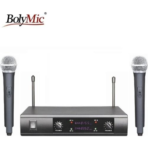 Bolymic dual channels professional wireless karaoke microphone UHF Cordless Microphone