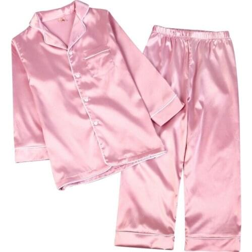 Children Home Service Suits Boys Silk Pajamas Autumn Girls Parent-child Short Sleeve Tops Shorts Sleepwear Pyjamas Kids Clothes