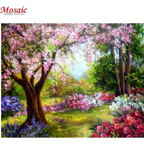 Diy 5d diamond painting flower garden landscape round diamond mosaic home decoration embroidery pattern handmade new year gift