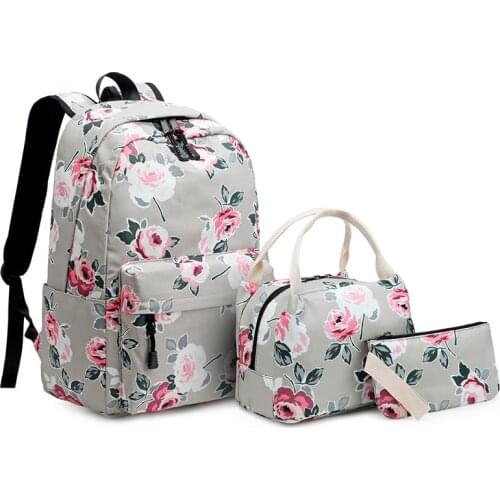 Preppy style Resistant 3 Set Backpack Women Flower Printing Female Laptop Bagpack College School Bag for Teenager Girls Bookbag