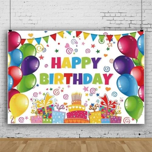Photography Background Happy Birthday Party Banner Balloon Colored flag Backdrops Photo Studio Photocall Photozone Decor