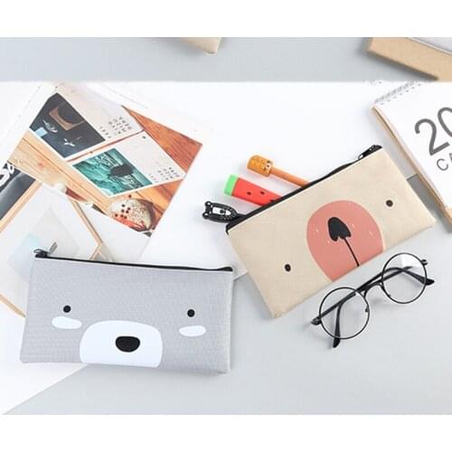 New Arrival Cute Bear Canvas Pencil Bag Stationery Storage Organizer Bag Boys&Girls Pencil Case For School Supplies
