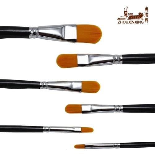 ZHOUXINXING 12pcs/set paint brush High quality nail shap orange nylon acrylic brush black long birch wood rod oil painting brush