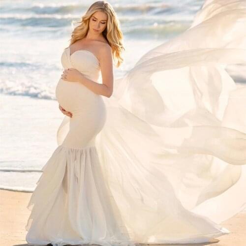 Lace Maternity Dresses for Photo Shoot Pregnant Women Baby Shower Dress Sweep Train Maxi Gown Pregnancy Dress Photography Props