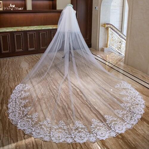 LZP311 Real Pictures Wedding Veil Noble Peony Applique Edge With Pearls Design Bridal Veil Two Layer Cathedral Wedding Veil