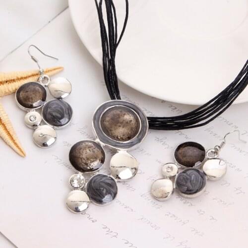 Fashion Jewelry Sets Black Rope Chain Round Beads Pendant Necklace Drop Earring High Quality Free Shipping Wedding Jewelry