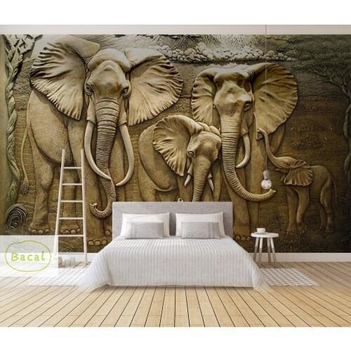 Bacal 3d wallpaper Stereoscopic Embossed elephant mural TV wall background wall living room bedroom mural wallpaper for walls 3d