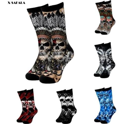 Skull Head Viking 3D Fashion Long Socks Cycling Casual Novelty High Socks Men Women Cotton Funny Colorful Leg Calf Cotton-3