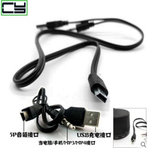 New 2 in 1USB Cable Jack 3.5mm AUX Cable+USB Male Mini USB 5 Pin Charge for Bluetooth Player Portable Speaker