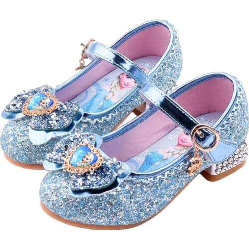 New Children Crystal Elsa shoes Performance Dance Rhinestone Girls Leather Shoes Princess Elsa Kids Shoes High-heeled