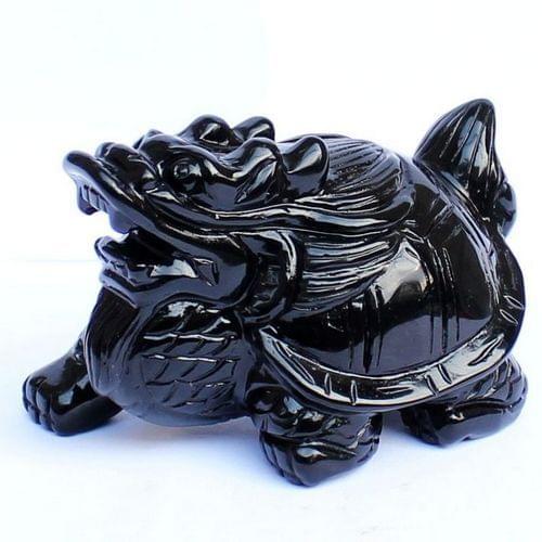 Natural stones minerals black obsidian handmade carving dragon turtl figurine healing crystals for home decoration