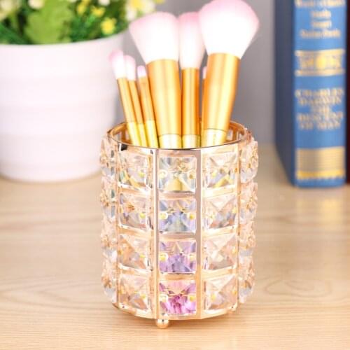 Crystal Makeup Organizer Metal Storage Box European style Eyebrow Pencil Lipstick Holder Makeup Brush Holder Cosmetic Organizer