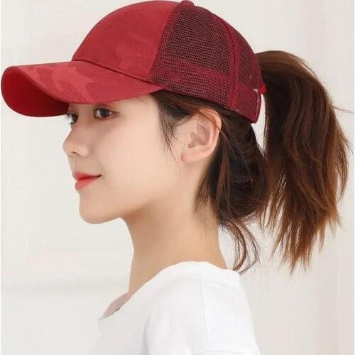 CANZE Adjustable Camouflage Ponytail Peaked Cap Outdoor Running Fitness Baseball Cap Breathable Sunshade Mesh Cap