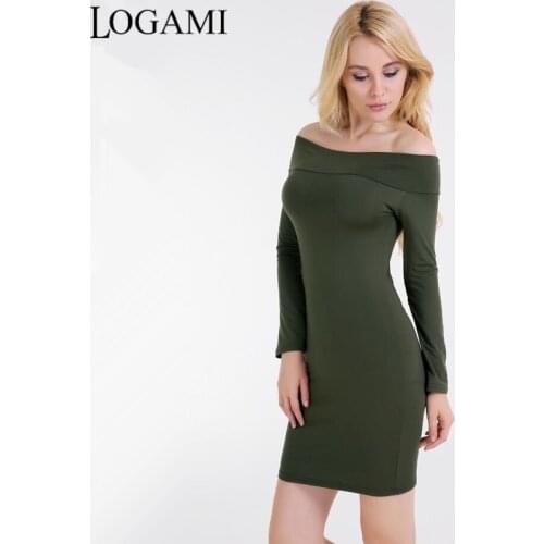 LOGAMI Off Shoulder Dress Long Sleeve Mini Party Dresses Vestido Casual Bodycon Dress Elegant Ropa Mujer