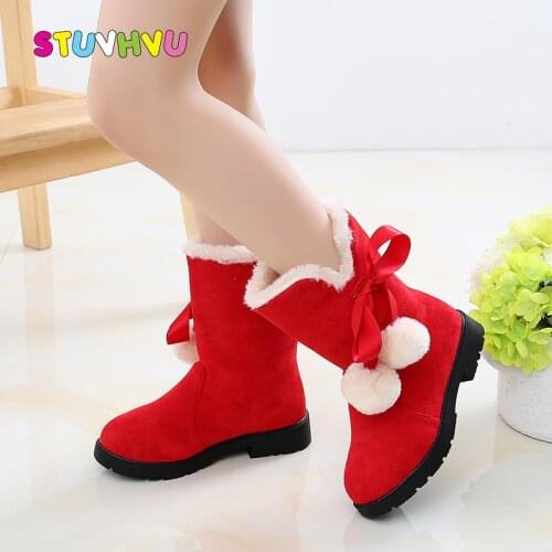 Childrens Snow Boots Girls Boots Winter 2020 New Bowknot Plus Cashmere Warm Baby Toddler Girls Princess Shoes Kids Cotton Boots