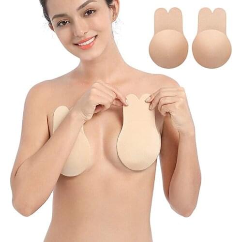 Sexy Bras For Womens Adhesive Silicone Bra Gathered Nipple Cover Sticky Backless Invisible Strapless Bra Reusable Rabbit Tape