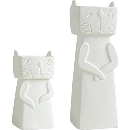 Nordic Ceramic Cat Shape Vase Holder Flower Arrangement Pot Art Home Decor