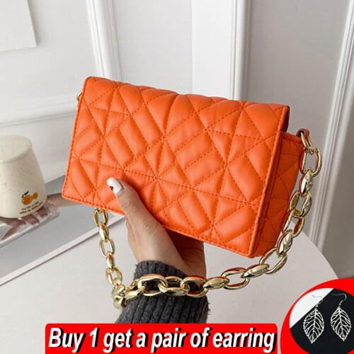Thick Chains Shoulder Bag Women PU Leather Flap Messenger Handbag Luxury Lingge Crossbody Bag Designer Lady Clutch Bolso feminin