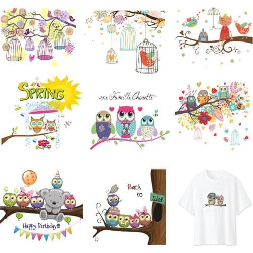 Iron-on Transfers for Clothing Ironing Patches Owl Stickers Applique Diy Cute Patch Flex Fusible Transfer Textile Vinyl Stripe C