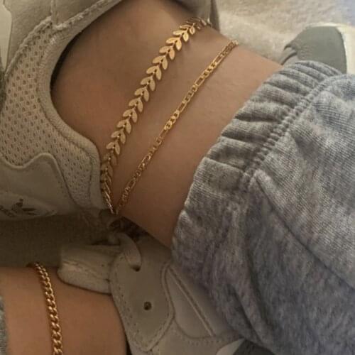 Bohemian Simple Gold Chain Anklet Womens Retro Fishbone Chain Beach Foot Jewelry Leg Chain Ankle Bracelets Women Accessories