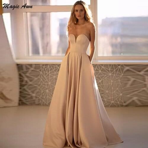 Magic Awn Simple Blush Boho Wedding Dresses 2021 Sweetheart Beach Princess Bride Dress A-Line Lace-Up Back Sweep Train Robes