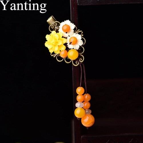 Yanting Ethnic Hair Claws Handmade Vintage Yellow Stone Hair Jewelry Classic Ornaments Headdress Clip Pin Gifts For Women 0109
