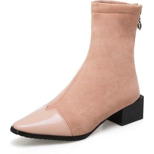 Big Size 9 10 11-17 boots women shoes ankle boots for women ladies boots Square head of zipper after stitching