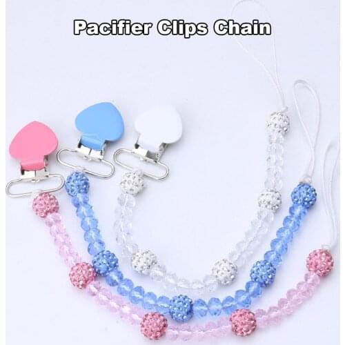 1 PC Crystal Baby Pacifier Clips Soother Chain Holder Anti Folder Pacifier Clip Dummy Nipple Holder Baby Pram Hook Hanging Strap
