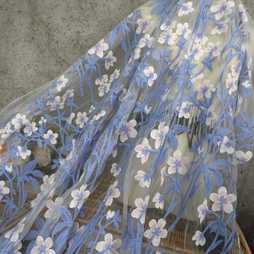 1yard/Lot High quality blue embroidery lace sewing mesh fabric handmade decorative women dress accessories FT021
