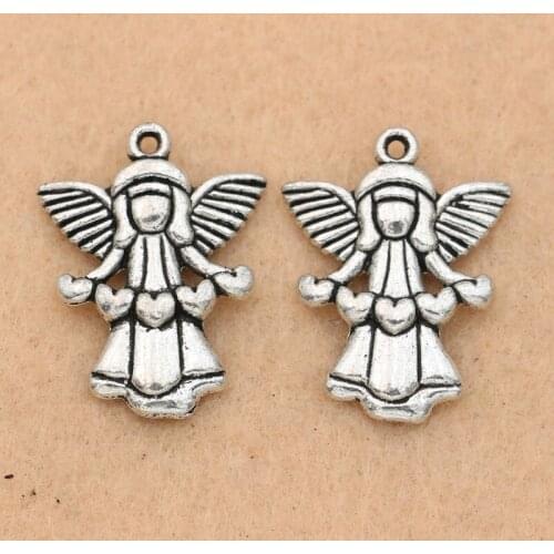10PCS Antique Silver Plated Angel Fairy Charms Pendants for Jewelry Making Bracelet Accessories Diy Jewelry Findings 22x17mm