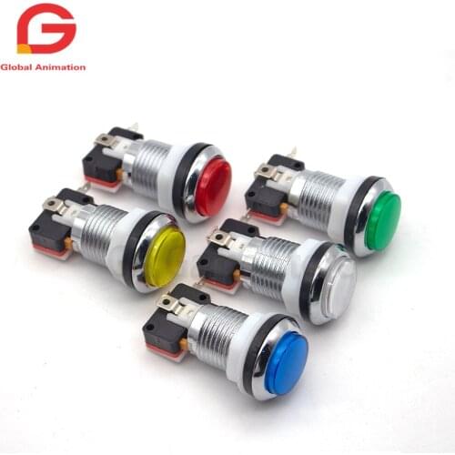 12 pcs of silver plated lighted button Illuminated Push Button with microswitch for arcade game machine, 5 colors for choosing