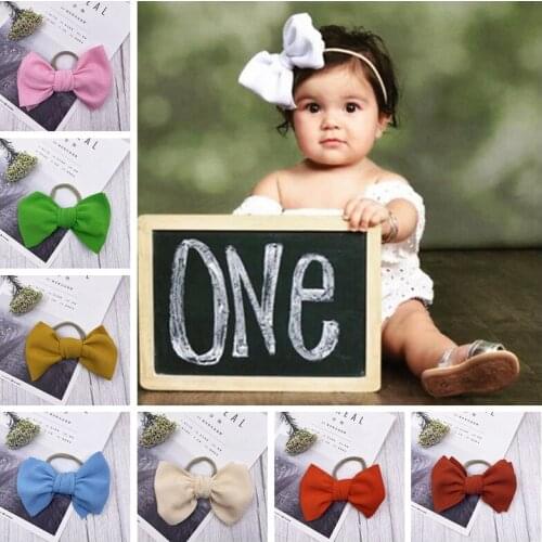13 CM Newborn Solid Color Bowknot Elastic Nylon Headband Fashion Handmade Knotted Baby Hairband Kids Headwear Photography Props