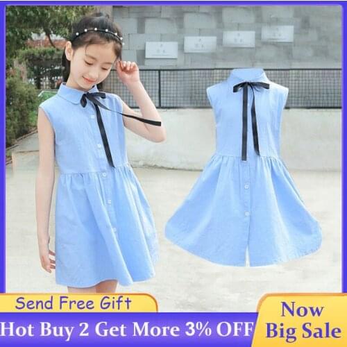 2020 Summer Girls Dresses Baby Girls Fashion Bow Dress Kids Sleeveless Sweet Elegant Princess Dress Everyday Casual Skirt 3-14 Y